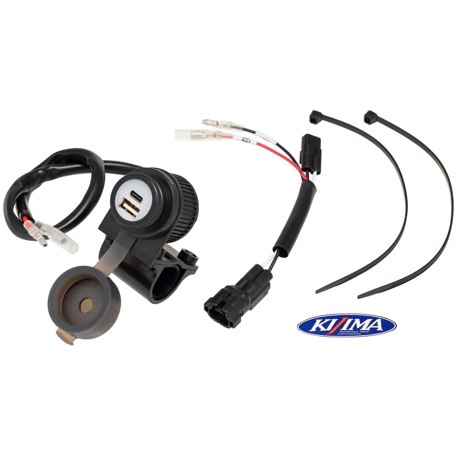 新品 キジマ(Kijima) バイクパーツ USB電源 ポートキットType-A/Type-C ツインポート 急速充電(QC3/PD)対応 DC12V-24v 18W クランプ付き 304-6307