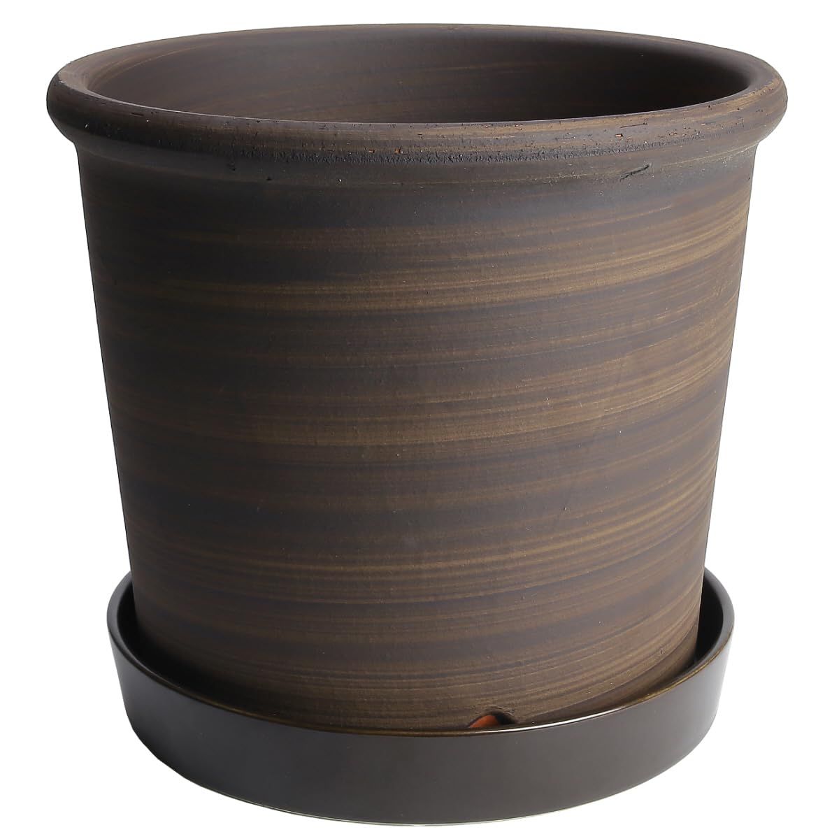 新品 鉢 三河焼 KANEYOSHI 【日本製/安心国産品質】 陶器 植木鉢 三河焼 Ｓポット ブラウン 8号 皿付き