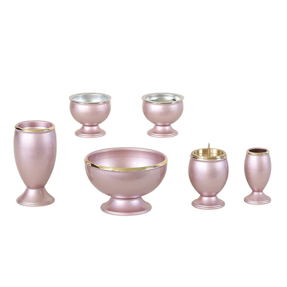 新品 モダン仏具「流星」 ピンク 6具足 3.0寸 真鍮製 六具足