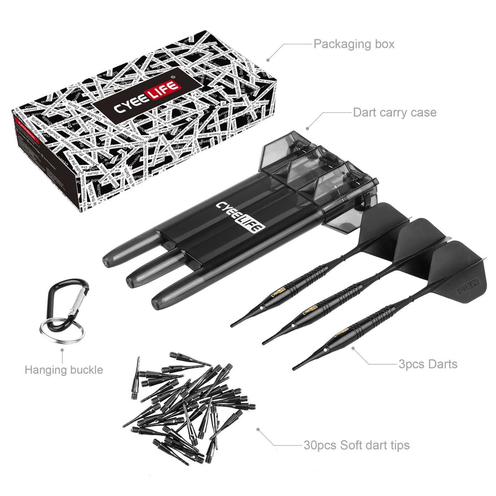 ブラック CyeeLife 16g 純銅のソフトチップダーツセッ Soft tip Darts