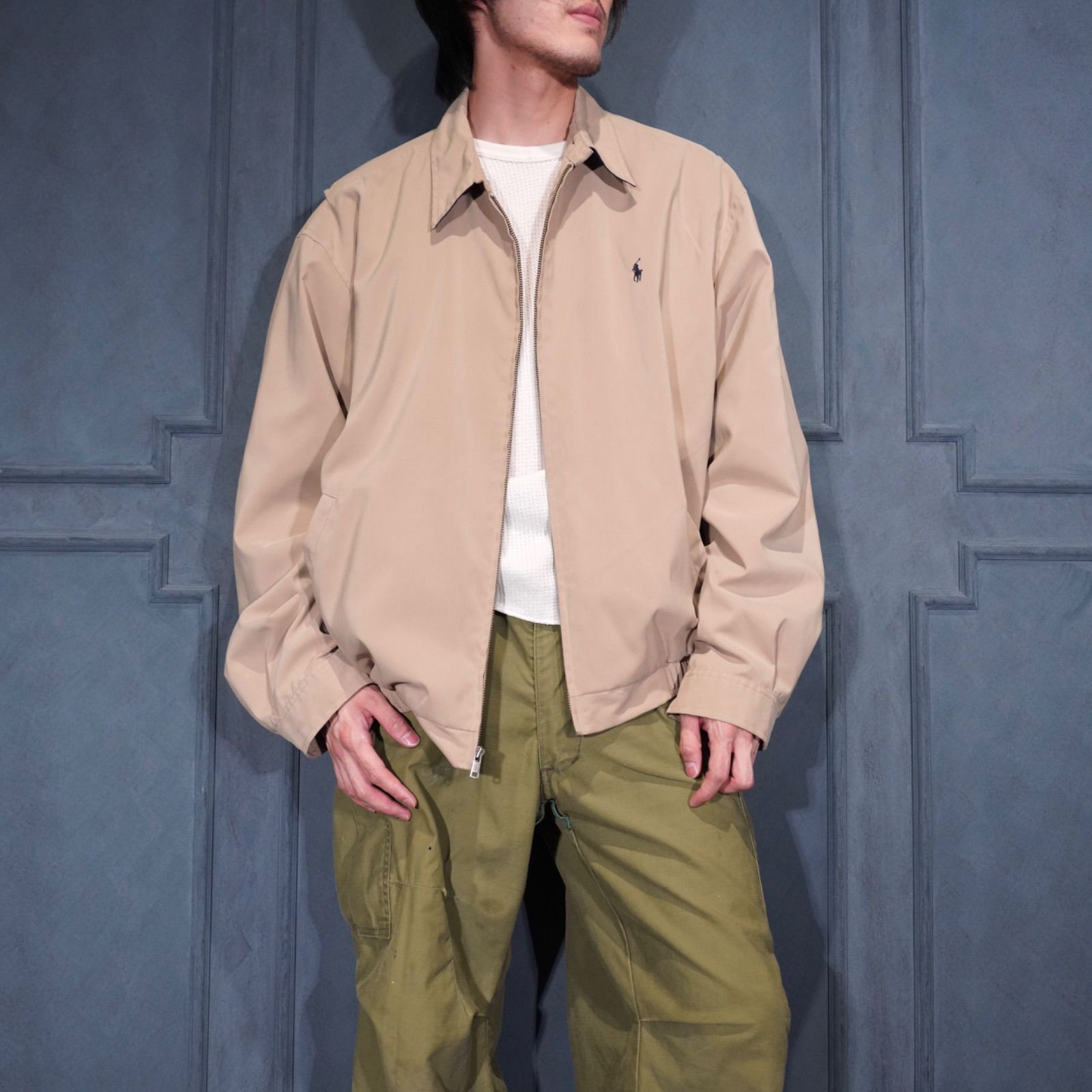 USA VINTAGE POLO GOLF RALPH LAUREN HORSE EMBROIDERY DESIGN ZIP UP HARRINGTON JACKET/アメリカ古着ポロゴルフラルフローレンホース刺繍デザインジップアップハリントンジャケット
