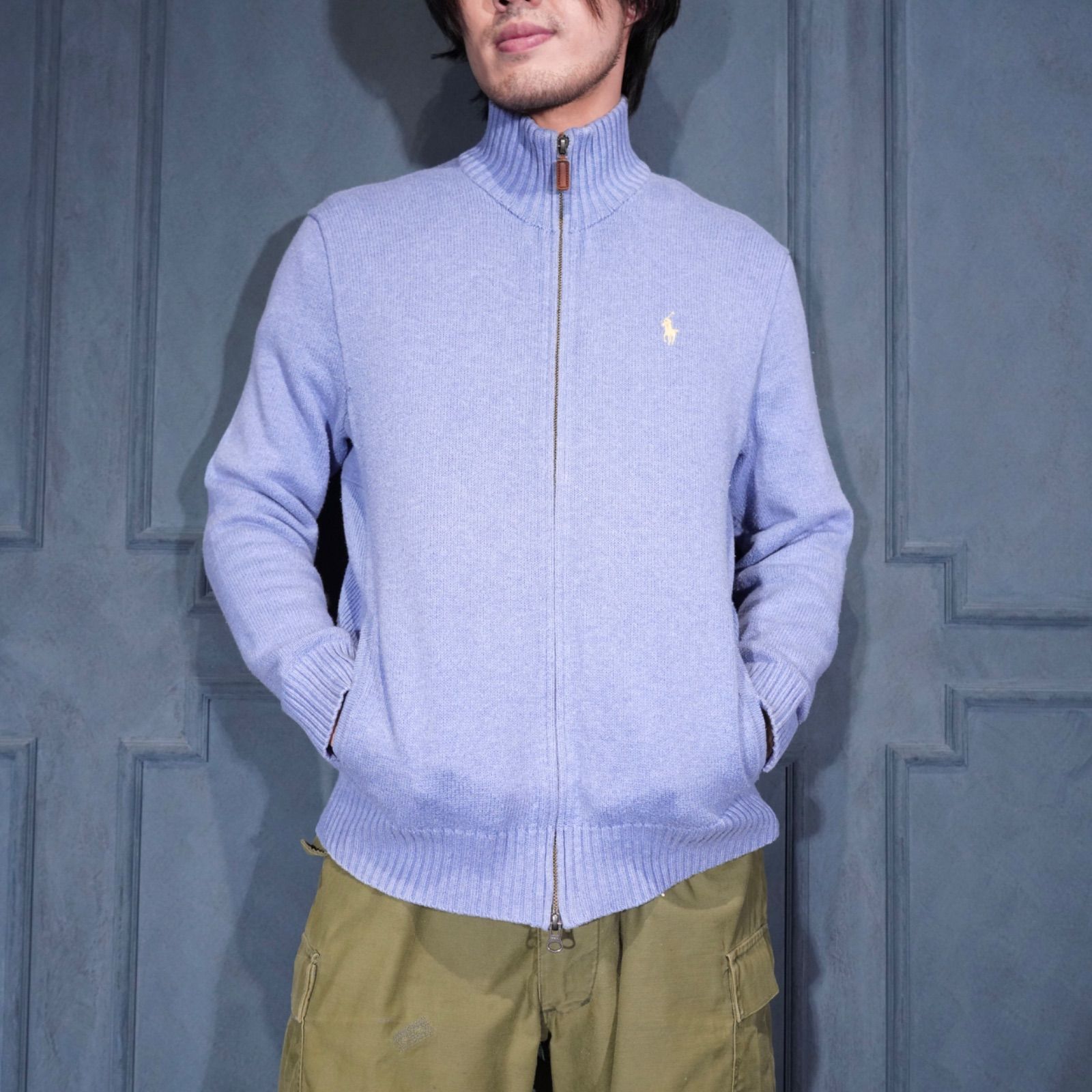 USA VINTAGE Polo by Ralph Lauren HORSE EMBROIDERY DESIGN COTTON DRIVERS KNIT/アメリカ古着ポロバイラルフローレンホース刺繍デザインコットンドライバーニットジップアップトラックジャケット