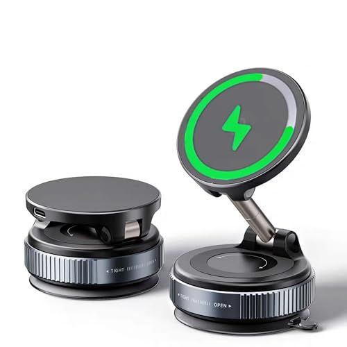 【15Wワイヤレス充電+スマホスタンド+ 車載マグネット】 スマホホルダー車 吸着式 スマホスタンド 手動強力吸盤 真空吸着式 【超強磁力x360°回転な台座×多角度自由調節】 カー用品 車載 片手操作 1秒で着脱 車用品 携帯ホルダー 真空 753343eb