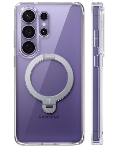 TORRAS Samsung Galaxy S26 Ultra 用 ケース Ostand Q3 Spin 360°定点回転 ゼンマイ式 スタンド クリア Magsafe対応 3倍米軍MIL規格 指紋防止 耐衝撃 16N マグネット付き 透明 ebd68c18