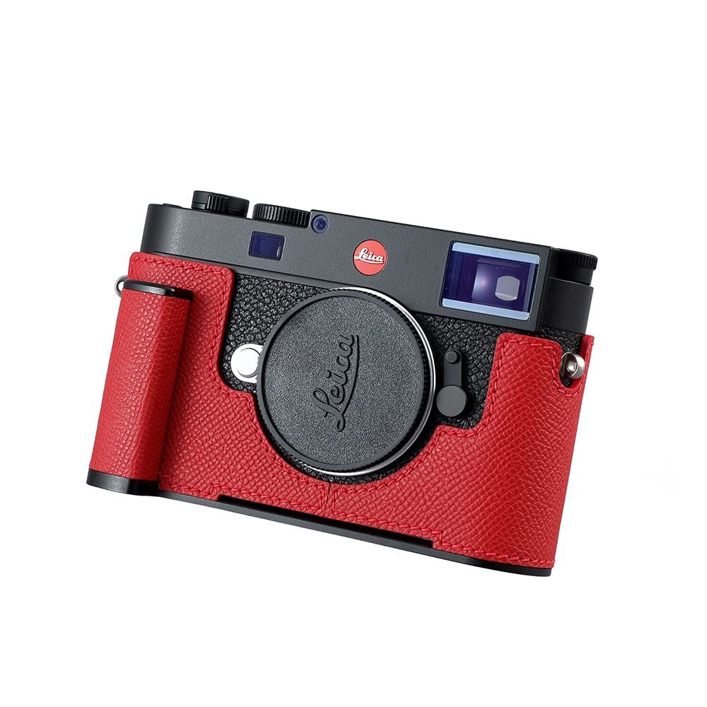 新品 SIUTATDSH カメラハーフケース Leica M11/M11-P用 ビンテージメタル本革カメラ保護ケース スタイリッシュ ポータブル 耐衝撃 (レッド)