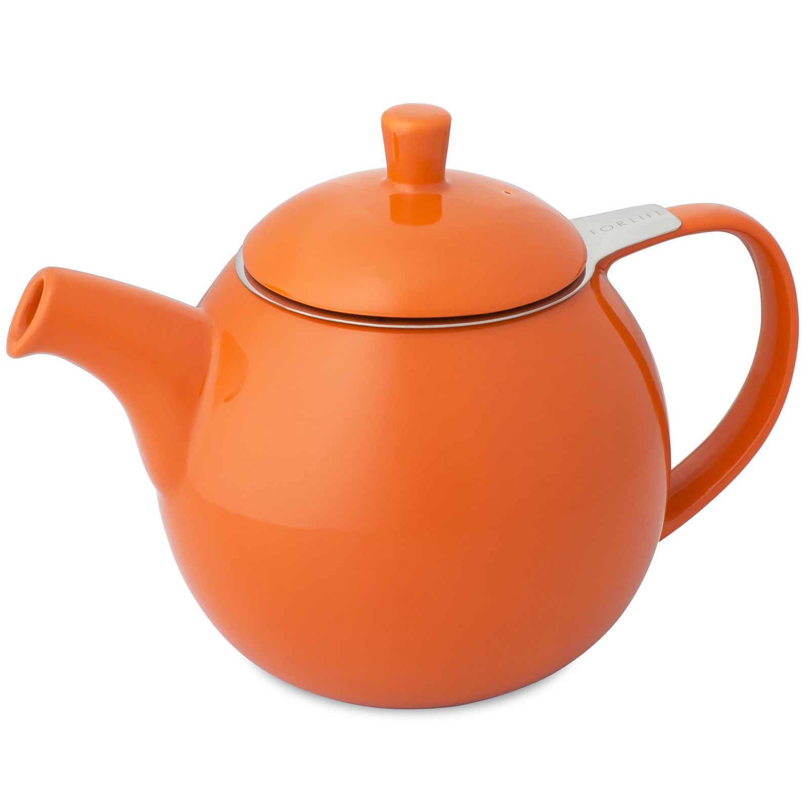 新品 フォーライフ ティーポット 陶器 710ml 大容量 4杯用 茶こし付き 電子レンジ・食洗機対応 キャロットオレンジ カーヴティーポット 387Car