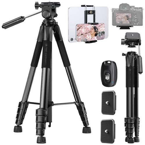 カメラ三脚 K&F CONCEPT190cm カメラ 三脚 スマホ三脚 軽量三脚 コンパクト トラベル三脚 5段階伸縮 360°回転 耐荷重 4キロ ポータブル5面プロファイルチューブ、遠隔撮影リモコン 付き 着脱式ビデオ雲台＋タブレット/携帯電話クリ送料無料