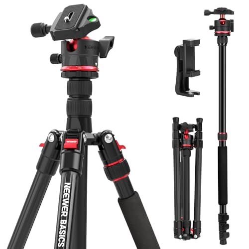 NEEWER BASICS 182cm トラベル三脚 一脚 カメラ三脚 コンパクト 軽量 ポータブル ビデオ三脚スタンド アルカ型ボールヘッド付き 旅行用三脚 一脚 可変式 スマホホルダー iPhone対応 ビデオ録画用 最大荷重6kg TP14B送料無料