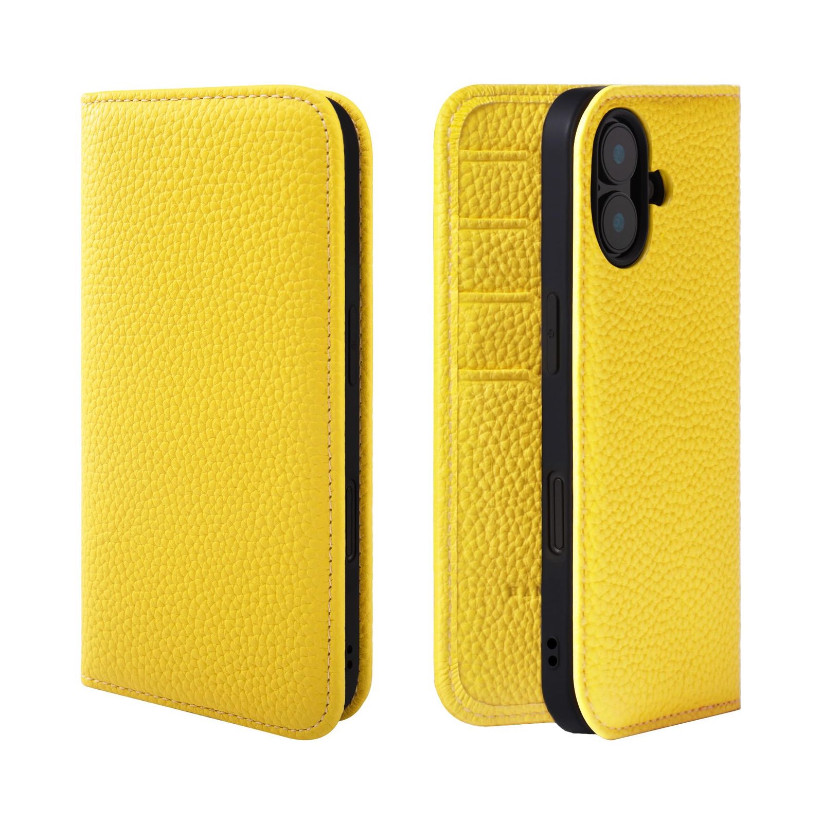 新品 HANATORA for iPhone 16Plus ケース 手帳型 本革 スマホケース スマホ スタンド コードホルダー 付き シュリンクカーフレザー マグネットなし イエロー PH-16Plus-Yellow ギフト 誕生日 女性 男性 彼女 お母さ