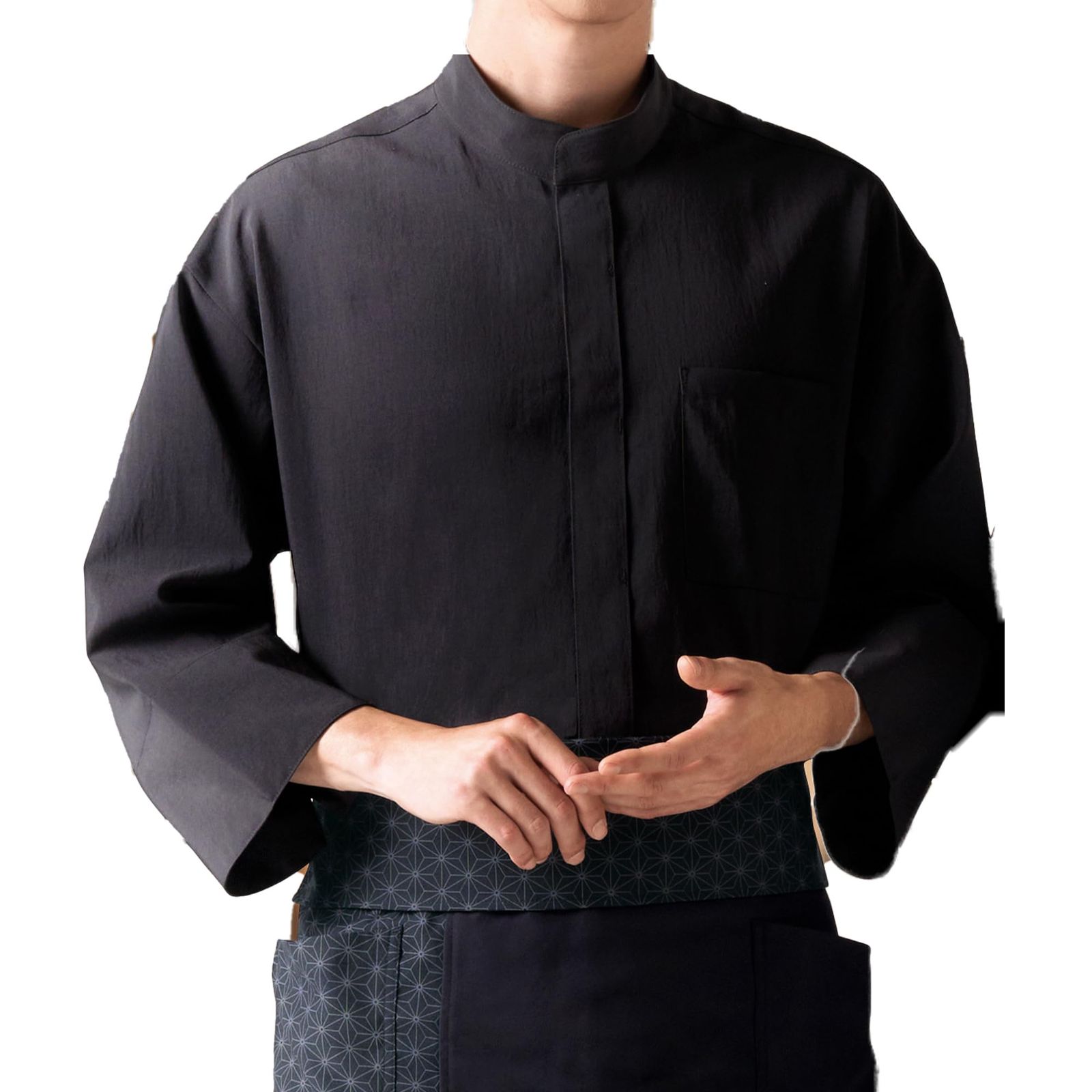 新品 アルべ 鯉口シャツ ダボシャツ 八分袖 スタンドカラー ゆったり [ストレッチ/制電] 比翼 薄手 涼しい 快適 和食 居酒屋 寿司 蕎麦 制服 DN8500 C-71 こげ茶 3L