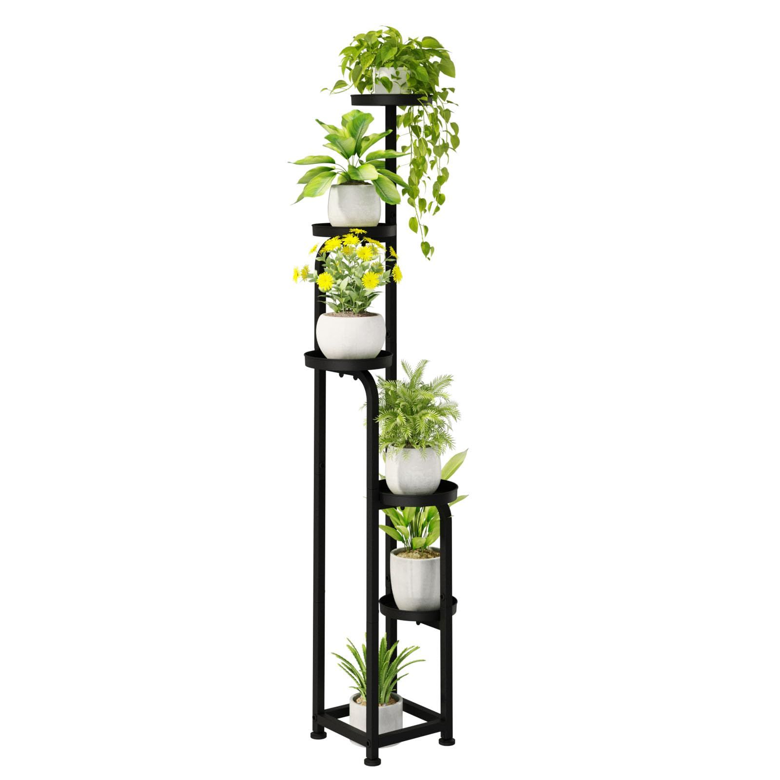 Bamworld フラワースタンド 室内 5段観葉植物台 プランタースタンド屋外 花台 おしゃれ 高さ116cm以上 ガーデニングラック リビング 寝室 ベランダ 黒as 087e790e