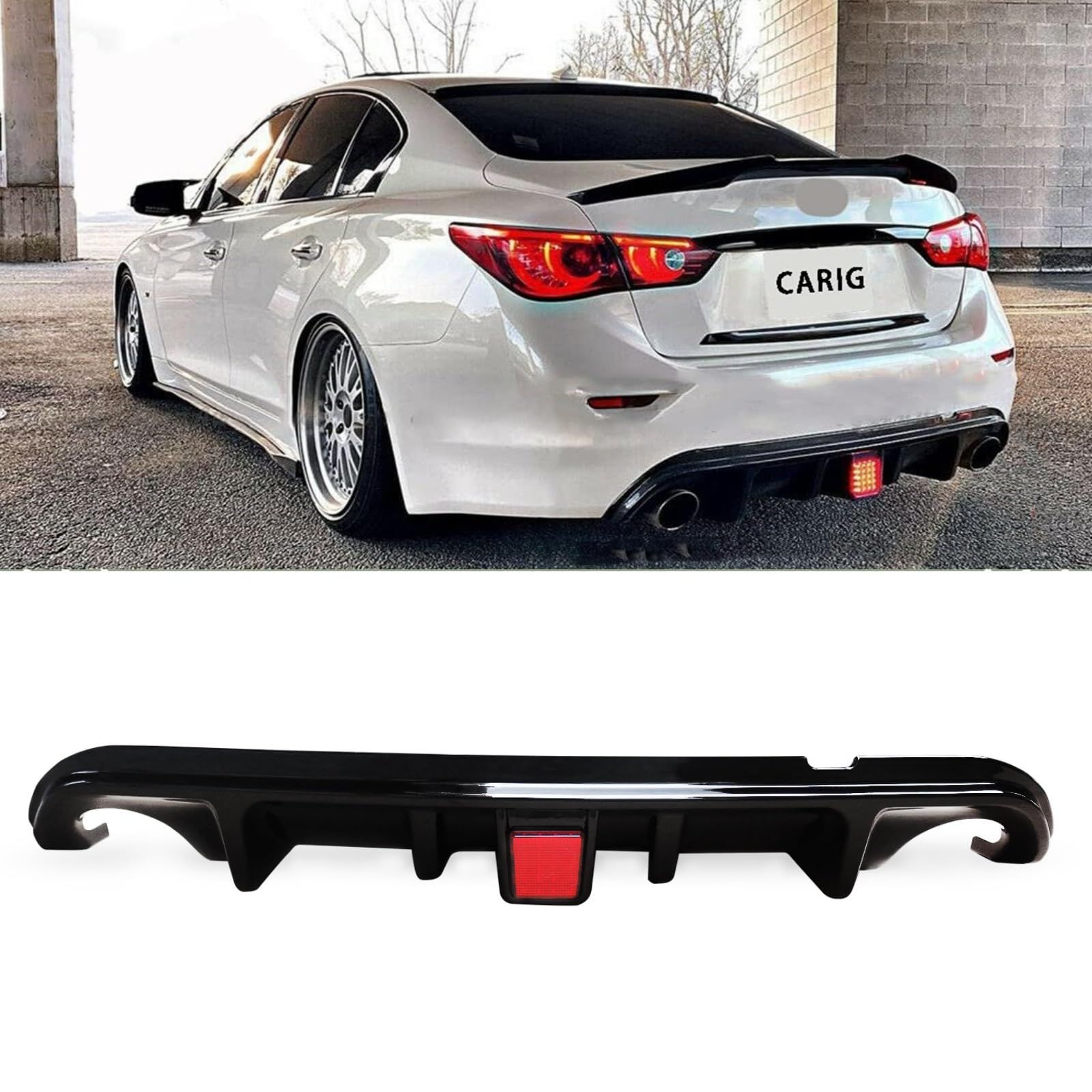 新品 CARIG リアディフューザー 2014-2017 インフィニティQ50 / 日産 スカイライン V37 リアパンバースポイラー ABS製 純正部品 テールランプあり 取り付け簡単 グロスブラック カーアクセサリー
