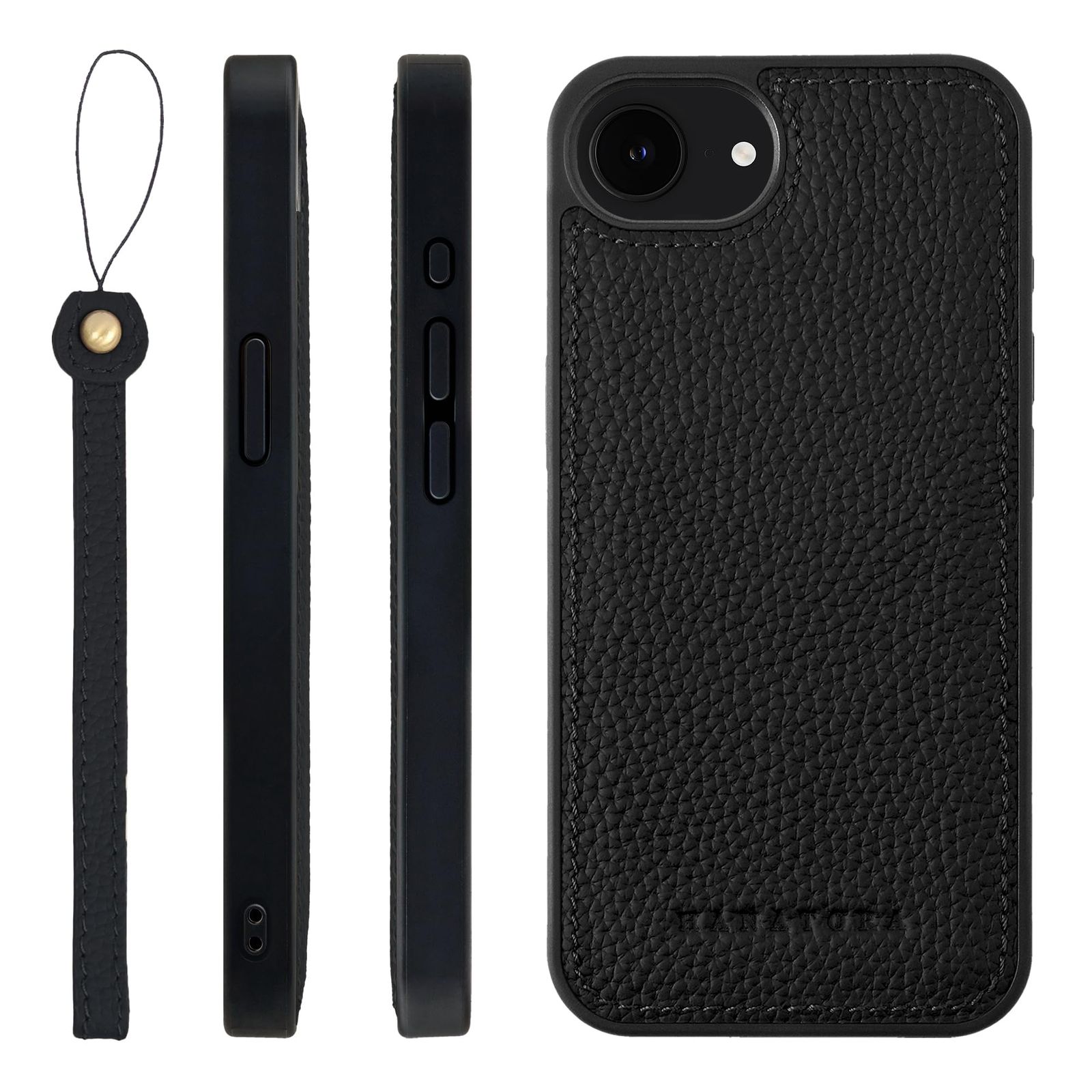 新品 HANATORA for iPhone 17e 16e ケース MagSafe 対応 本革 耐衝撃 バンパー型 スマホケース スマホ ストラップ 付き シュリンクレザー ギフト マグセーフ対応 ブラック SMSGZ-16e-Black