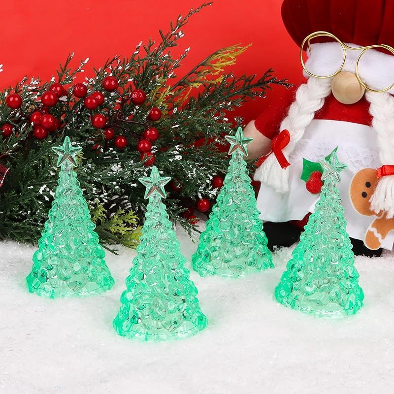 DERAYEE クリスマス ミニツリー 飾り 置物 LED 卓上 4個 電池付き 光る