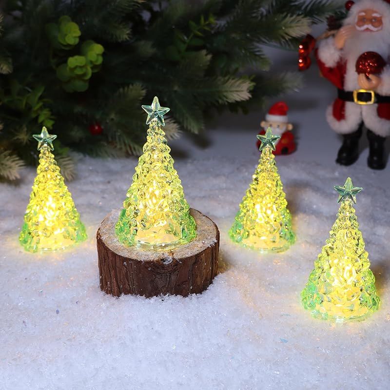 DERAYEE クリスマス ミニツリー 飾り 置物 LED 卓上 4個 電池付き 光る