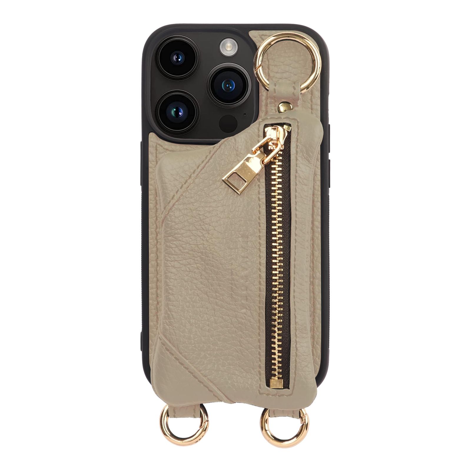 新品 HANATORA for iPhone 14Pro ケース ショルダー 本革 日本製 耐衝撃 スマホケース スマホ ショルダーストラップ 付き ファスナー スマホショルダー カバー カード 収納 小銭入れ ベージュ BPCJP-14Pro-Beige