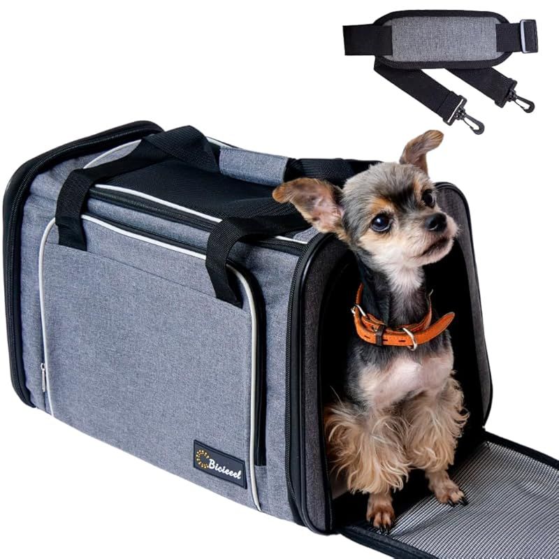 [雑誌掲載モデル]Bicieeel 犬 猫 キャリーバッグ ペットキャリーバッグ 多機能 丈夫 軽い 型崩れなし 出入りらくらく 2ポケット 大きめ Mサイズ 夏冬対応マット 折り畳み 小型犬 中型犬 キャリーケース (グレー)… 1