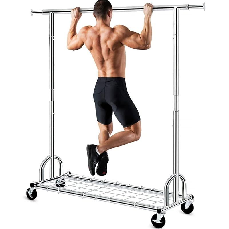 HOKEEPER ハンガーラック パイプハンガーラック 3ウェイ シングル 大容量 収納ラック 物干し スタンド 耐荷重205KG 洋服ハンガー 衣類収納 金属 頑丈 耐久 省スペース 組立簡単 ロール付き 縦横伸縮タイプ 寝室／洗濯室／玄関 1