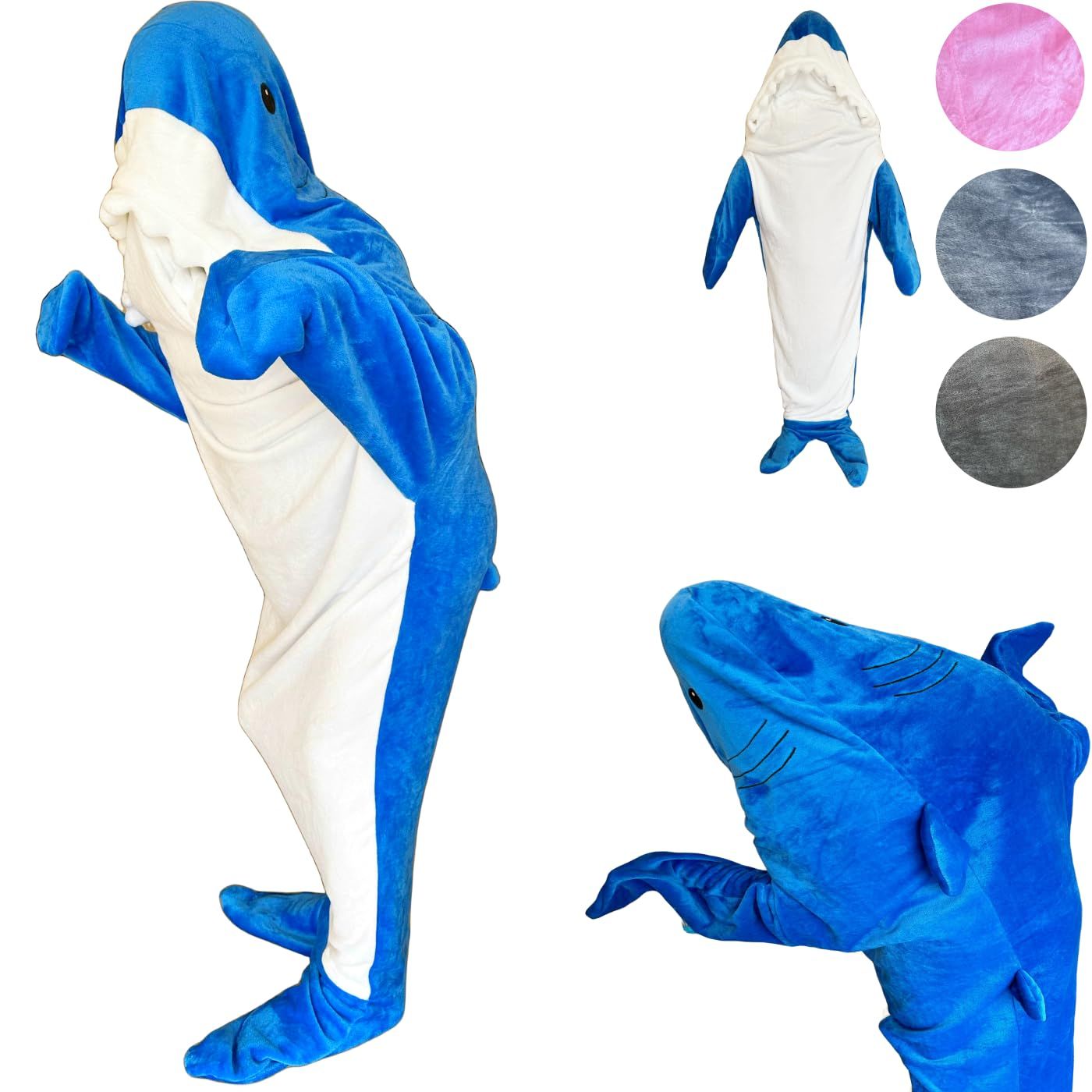 Brand New [Ligwon] Shark Pajamas, Sleeping Bag, Wearable Blanket, Plush Animal Blanket, Cosplay Costume, Adults/Kids, Fall/Winter, Warm, Soft, Fluffy, Cold Protection, Nap Blanket, Room Wear, Christmas Birthday Gift (Blue L (Height)