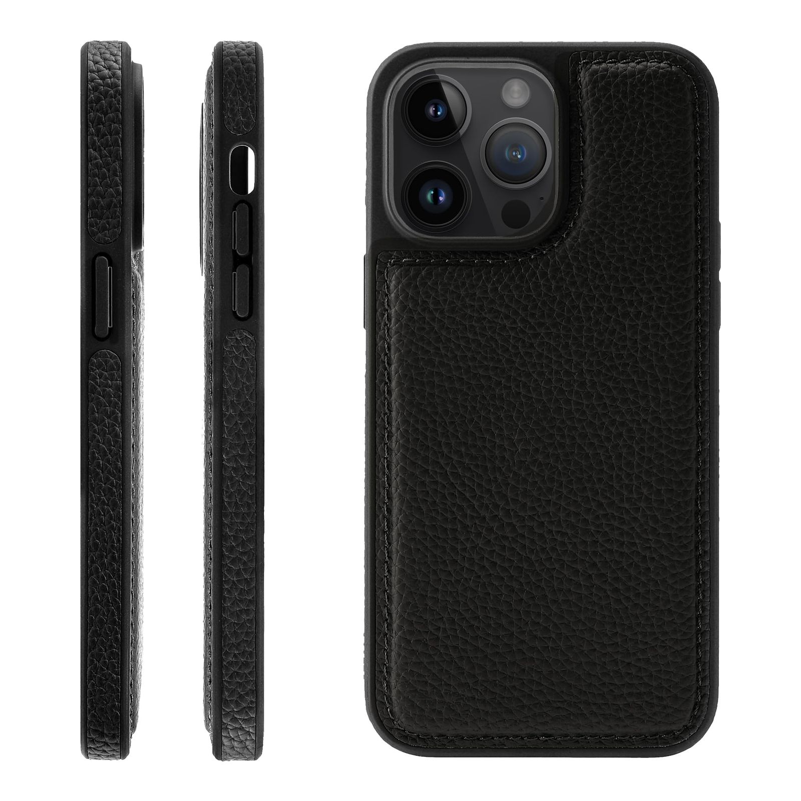 新品 HANATORA for iPhone 15ProMax ケース 本革 耐衝撃 バンパー型 スマホケース スマホ 側面本革 シュリンクレザー ギフト ブラック WPG-15ProMax-Black