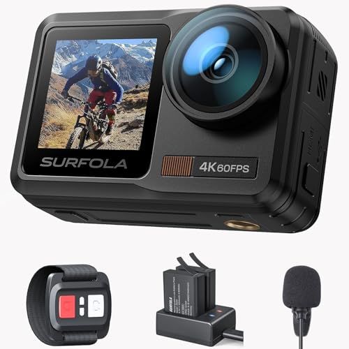 Surfolaアクションカメラ 4K 60FPS 水中カメラ 本機防水カメラ10M WiFi搭載 手ブレ補正 ウェアラブルカメラ 外部マイク付き デュアルカラースクリーンアクションカム 2 x 1350mAh バッテリーおよび充電器付き SF a65c4836