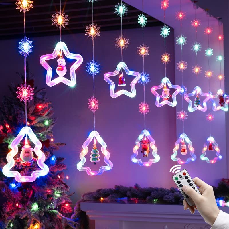 新品 SITEDAN クリスマス カーテンライト LED イルミネーションライト クリスマスライト リモコン付き ストリングライト 星型 飾りライト 雰囲気作り (電池式 マルチカラー)