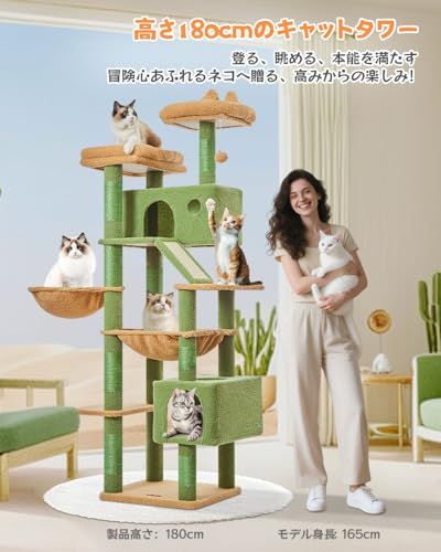 Taoqimiao キャットタワー 高さ180cm 大型猫用 多頭飼い対応 据え置き