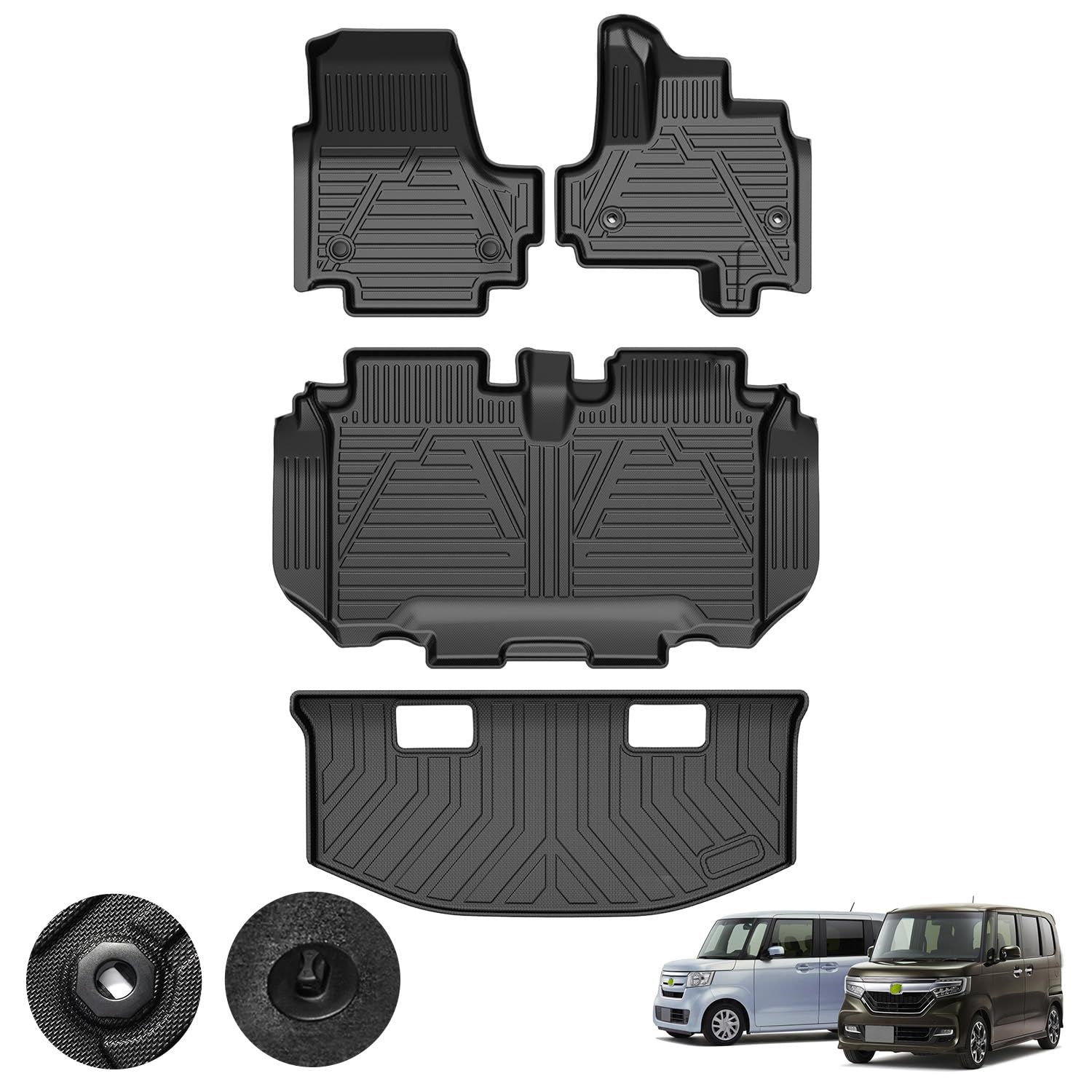 Kotesoto ホンダ 新型 N-BOX JF3 JF4 フロアマットセカンドトランクマットN-BOX JF3 JF4 カーマット フルセット エヌボックス JF3 JF4 ラゲッジマット TPE素材 JF3／4 カーゴマット 滑り止め 耐汚れ 防水 車 1