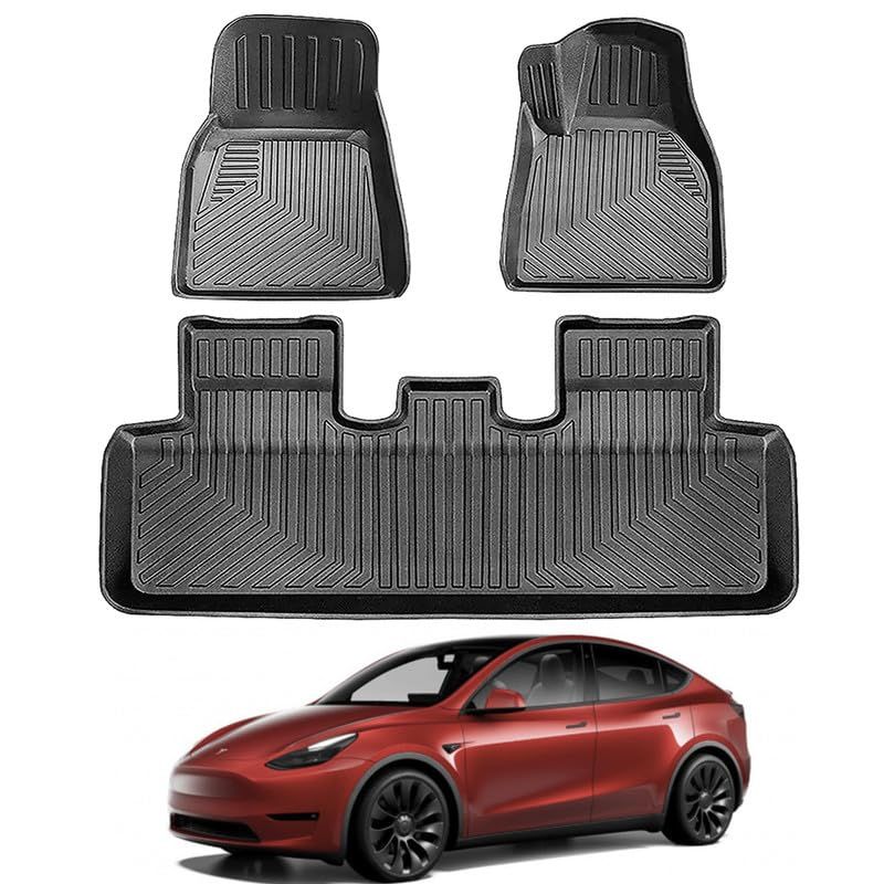 テスラ モデルY 3DフロアマットTesla Model Y 2021年～現行 モデル Y 立体フロアマット オートマ用 前席 2列目 TPE素材 カスタムパーツ 防水 滑り防止 耐汚れ 消臭／抗菌効果 車種専用設計 取付簡単 保護パーツ カー用品 3PC 1