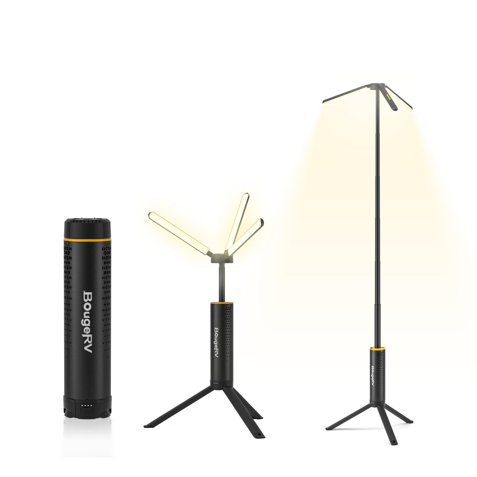 BougeRV LEDランタン キャンプランタン 充電式 3000lm高輝度 大容量15600mAh 「12晩連続点灯可能」 最高1.68mまで調整 折畳可能 コンパクト 照明方向調節可能「昼白色」「焚火色」「赤色」3色切替 調光可能 IPX5防水 三脚付 1