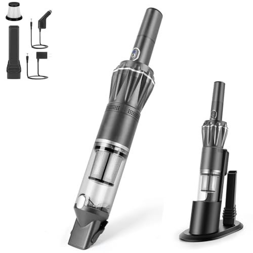 LNSOO ハンディクリーナー 掃除機 ハンディ コードレス 車用掃除機 15000pa パワフル 吸引 30分間連続稼働 コンパクト 0.5kg 超軽量 スタンド キーボード掃除 グレー K12 1