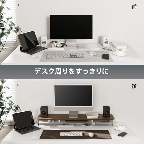 Fenge モニター台 モニタースタンド 卓上 机上台 パソコン台 PC台 机上ラック 108cm横幅 2段 木製天板 アクリル製脚 デスクトップ用 机上 モニタースタンド 机上台 pcモニター台 パソコンラック 卓上 収納 整理整頓 (ブラウン, 幅10 1