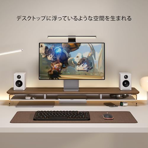 Fenge モニター台 モニタースタンド 卓上 机上台 パソコン台 PC台 机上ラック 108cm横幅 2段 木製天板 アクリル製脚 デスクトップ用 机上 モニタースタンド 机上台 pcモニター台 パソコンラック 卓上 収納 整理整頓 (ブラウン, 幅10 1