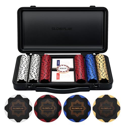 SLOWPLAY Nash クレイポーカーチップセット ブラックゴールドエディション 14g テキサスホールデム 300枚 [チップバリュー表記なし] と耐久性に ポリカーボネート製ケース ポーカープレイヤーへのギフト 1
