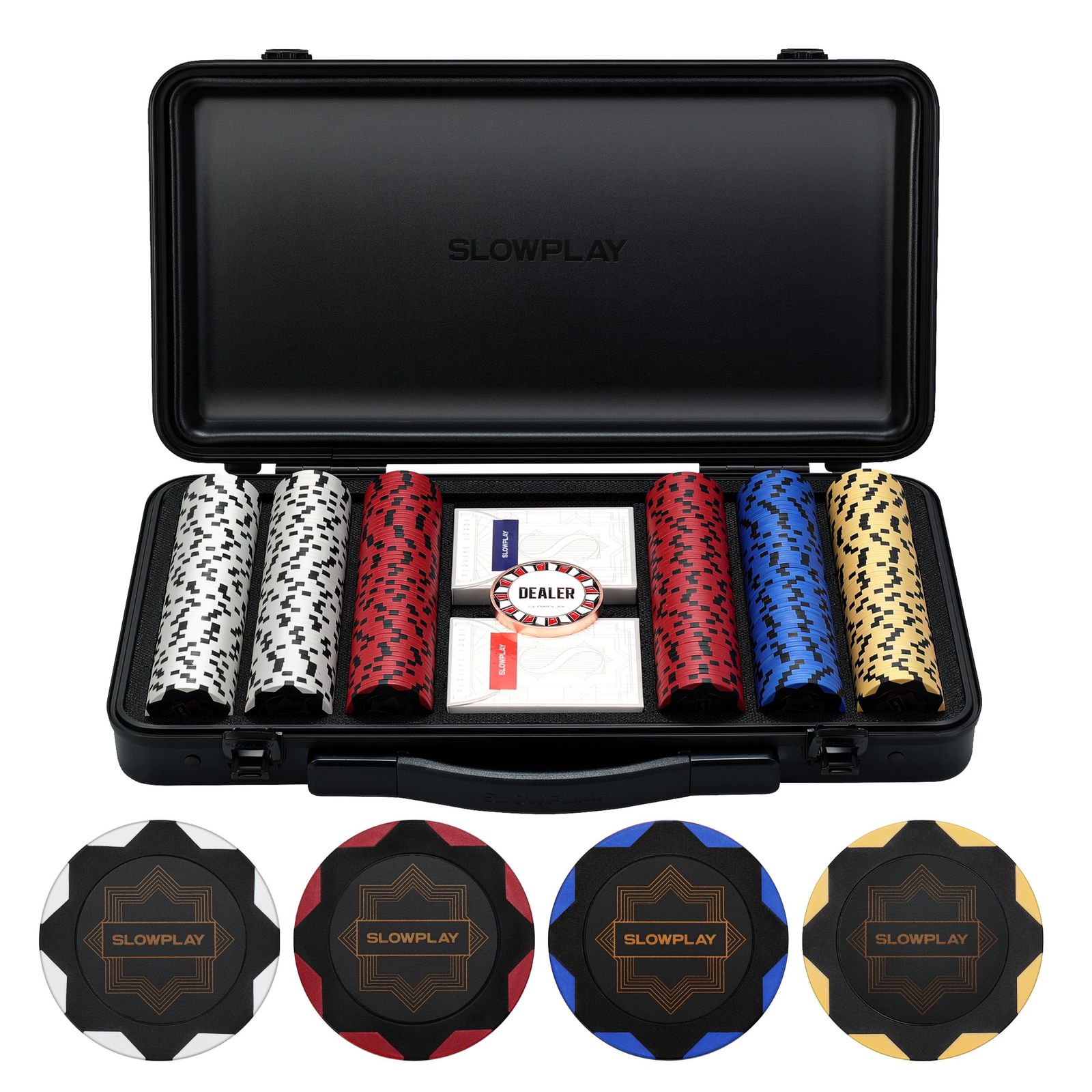 SLOWPLAY Nash クレイポーカーチップセット ブラックゴールドエディション 14g テキサスホールデム 300枚 [チップバリュー表記なし] と耐久性に ポリカーボネート製ケース ポーカープレイヤーへのギフト 1