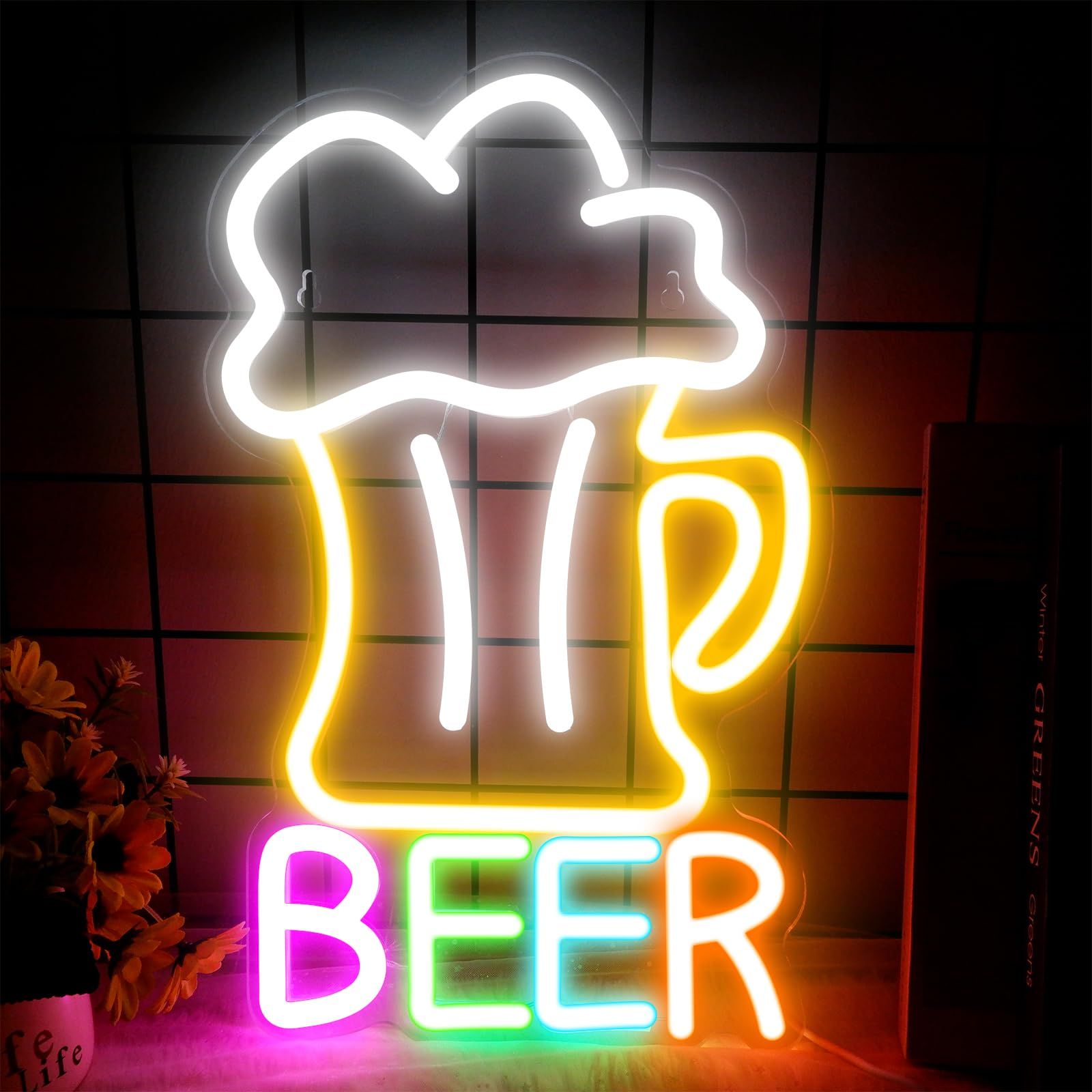 IMEGINAビールネオンサイン beerライト 店舗看板 インテリアライト LED管 USB給電 バー 喫茶店 居酒屋の装飾 部屋リビング室内の壁掛け装飾 雰囲気作り おしゃれ 誕生日ギフト クリスマスプレゼント パーティーデコレーション f58a8719