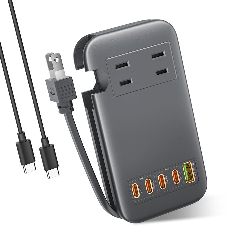 素直な虹 電源タップ USB付き Type-C PD 65W USB コンセント USB-C 延長コード 【4USB-C ポート・1USB-A ポート・２ACコンセント・PSE認証済・ケーブル収納式】急速充電 USB C-C ケーブル付き AC1400W出 1