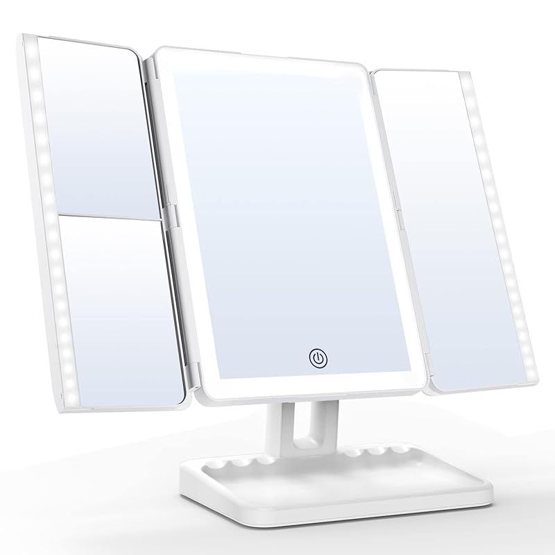 FASCINATE 女優ミラー 卓上 ライト付き 化粧鏡 led 充電式 三光色調整可能 タッチ式 明るさ無段階調節 おしゃれ (ホワイト) 0