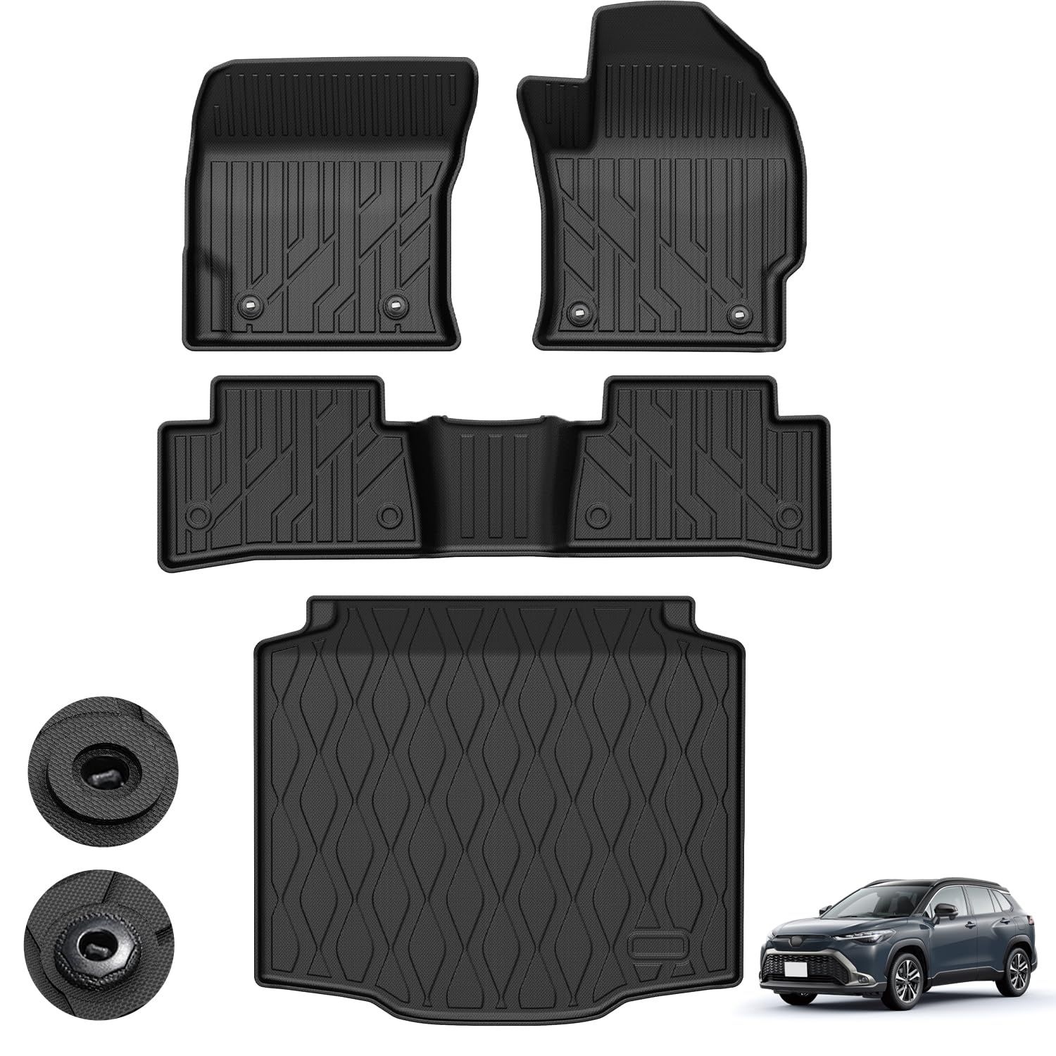 Kotesoto トヨタ 新型カローラクロス 10系 フロアマット COROLA CROSS セカンドマット カローラクロス トランクマット カローラクロス 10系 耐汚れ 3D立体 TPE素材 防水 滑り止め アクセサリー 内装 車種専用設計 取付簡単 1