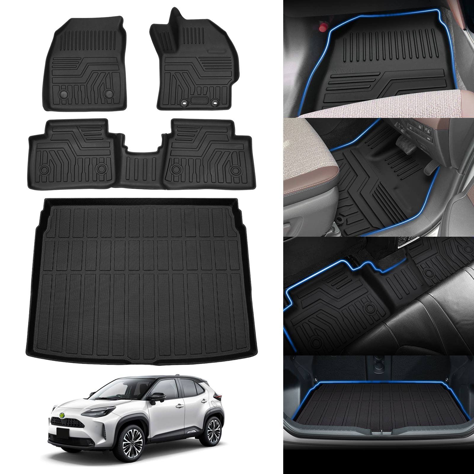 Jiooy トヨタ ヤリスクロス フロアマット＋ラゲッジマット フルセット YARIS CROSS 2020年8月-現行 3D立体 防水 耐汚れ TPE素材 カスタムパーツ 4点セット 1
