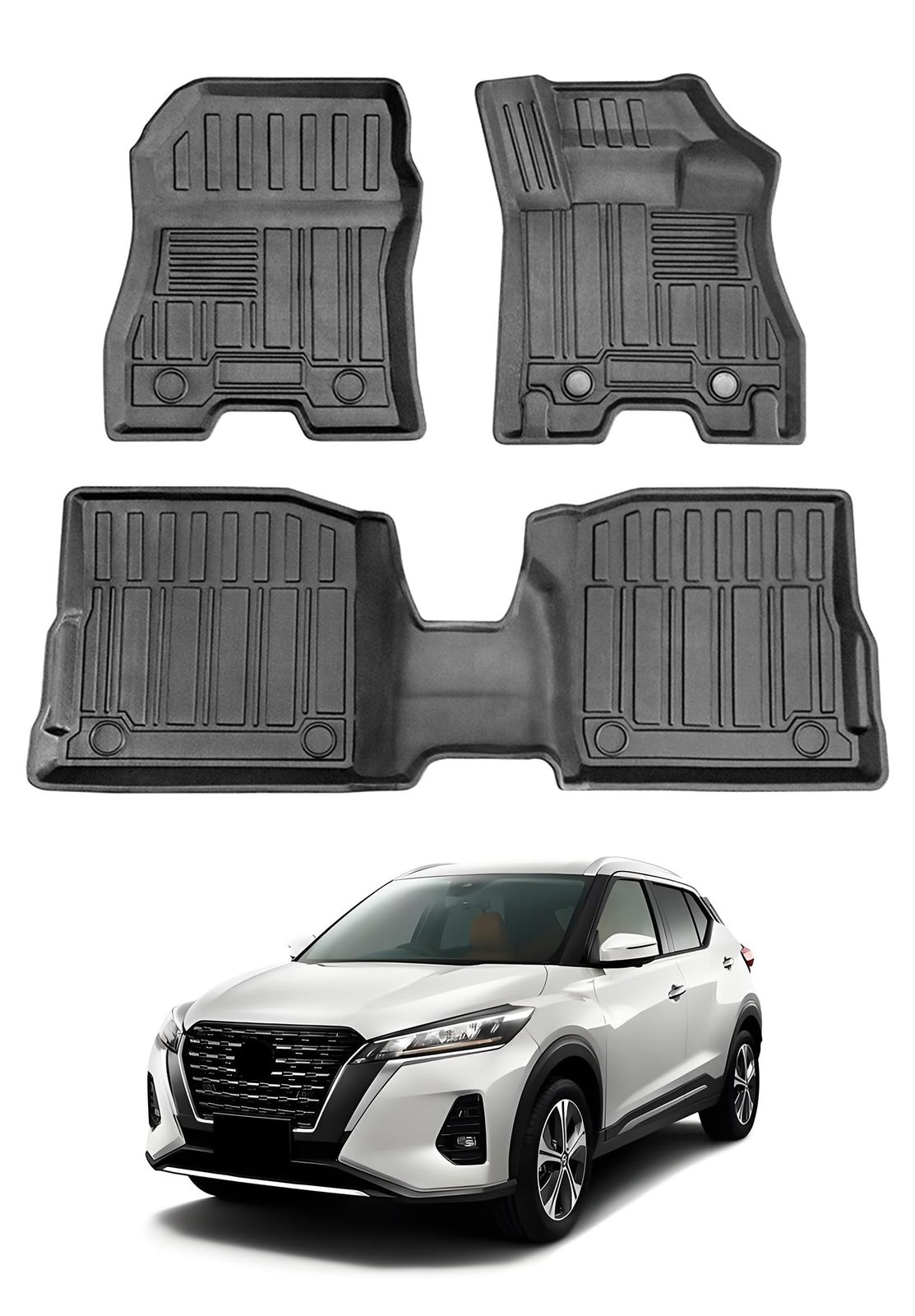 日産 との互換性あり キックス P15系 ガソリン車 3D フロアマット 立体カーマット TPE素材 滑り止め 防汚 耐摩耗 防水 車内アクセサリー 3Pセット 2020年6月~現在 1