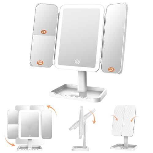 FASCINATE 女優ミラー 三面鏡 卓上 ライト付き 化粧鏡 充電式 2000mAh
