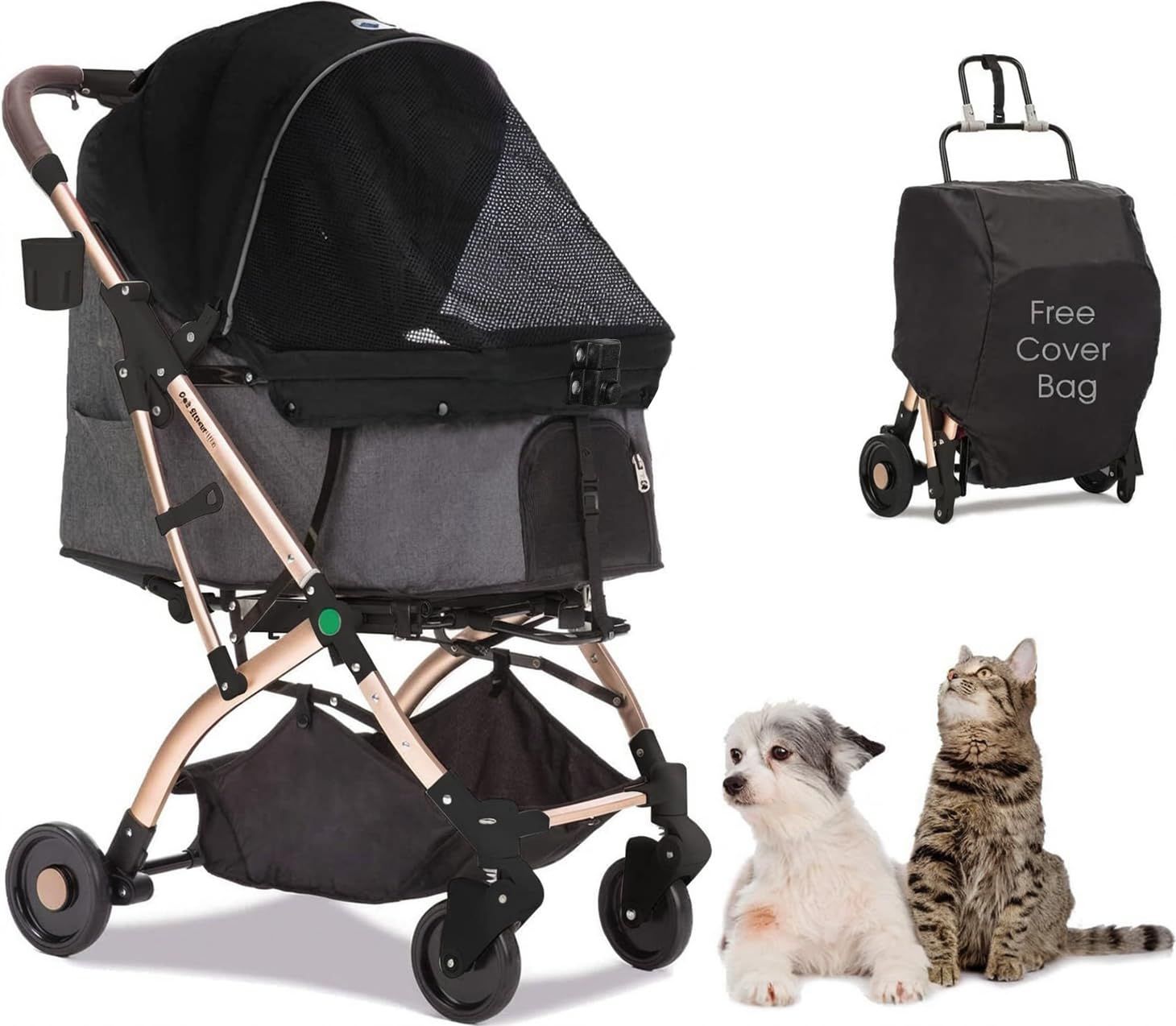 Totoro ball ペットカート 犬 バギー 4輪 犬用かーと 小型犬 中型犬 猫 多頭 ペットキャリーカート ワンタッチ折り畳み コンパクト收 自立式 ペットバギー犬介護用かーと軽量前輪360°回転 後輪ブレーキ付 飛び出し防止 組み立て簡単 耐荷重 1