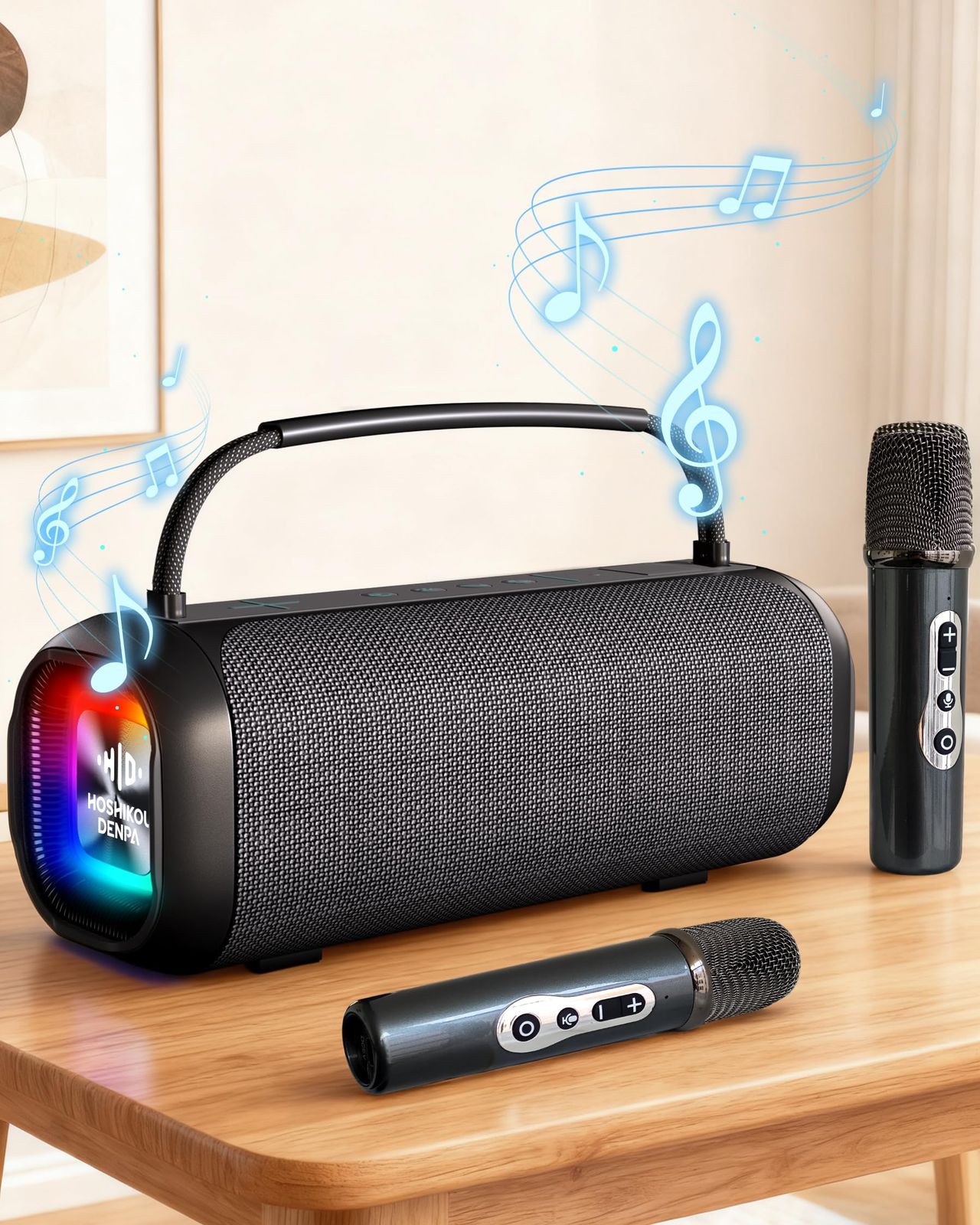ワイヤレスマイクスピーカー Bluetooth 5.3 Hoshikou Denpa カラオケマイクセット 拡声器内蔵の大容量バッテリー 充電式ポータブル拡声器はUSB／TF／AUXに対応 家庭用ミニアンプ、ブルートゥースワイヤレススピーカー持続時間は4- 1