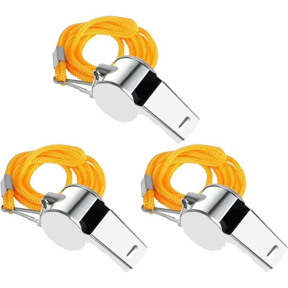 Includes a set of 3 super resonant whistles, referee whistles, coach whistles, exercise equipment, and straps, suitable for disaster preparedness, rescue, training, light, large, and high-volume disaster preparedness whistles, and is very suitable for kindergarten teachers, lifeguards, referees, basketball, baseball games, etc.