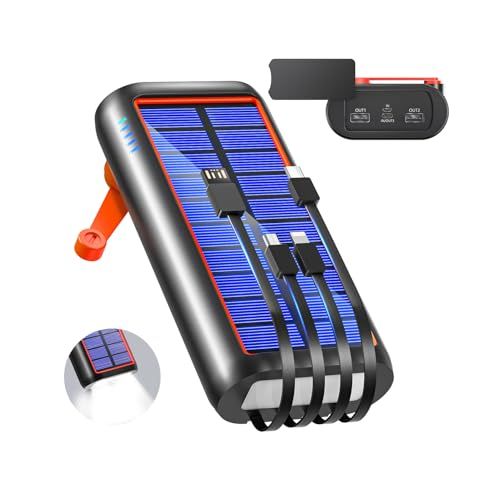 ソーラー 22.5W/PD18W 61200mAh 急速充電 手回し充電 ソーラーチャージャー 防災士監修 4本ケーブル内蔵 Type-C ソーラー IPX7防水 耐衝撃 携帯 スマホ充電器 LEDライト付き 停電対策 SOSモード 地震/災 01e2c996