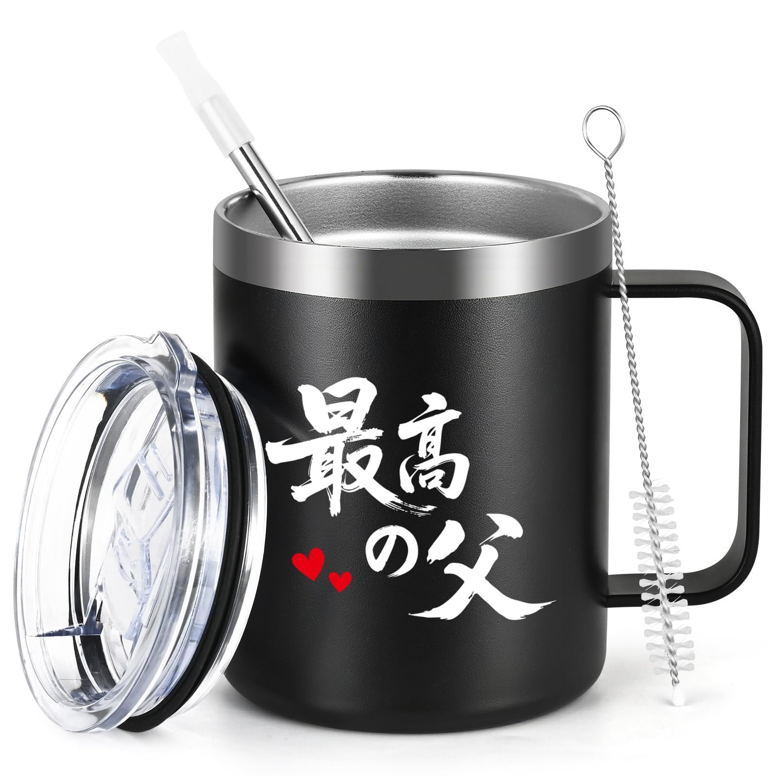 Livole 父の日 プレゼント コーヒーカップ 父親 誕生日プレゼント お父さん 父 敬老の日 ギフト マグカップ 保冷保温 真空断熱 ビール お酒 お茶 コーヒー 蓋付き ステンレス 真空マグ 贈り物 350ml「最高の父」 ブラック 国 1e967ab5