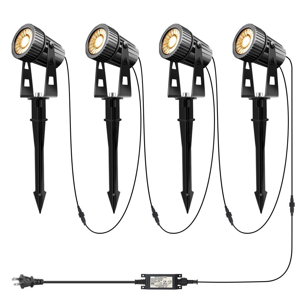 新品 Aotealit 24V LEDガーデンライト電球色3000K 3WCOBライト 4個 IP65防水 暖かい光 ガーデンスポットライト常時点灯 高輝度 1100LM上下左右に回転可能 交換可能なコネクター 風景＆芝生ライト庭園照明 歩道 車道芝生 庭 玄