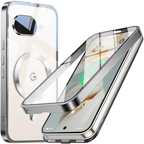 【自動スライドロック！360°全面保護】WTAIYUN Google Pixel 9a 用 ケース MagSafe対応 一体型レンズ保護 ワイヤレス充電対応 高感度タッチ ストラップホール付き 指紋認証対応 透明 黄変防止PC背面 指紋防止ア 751801af