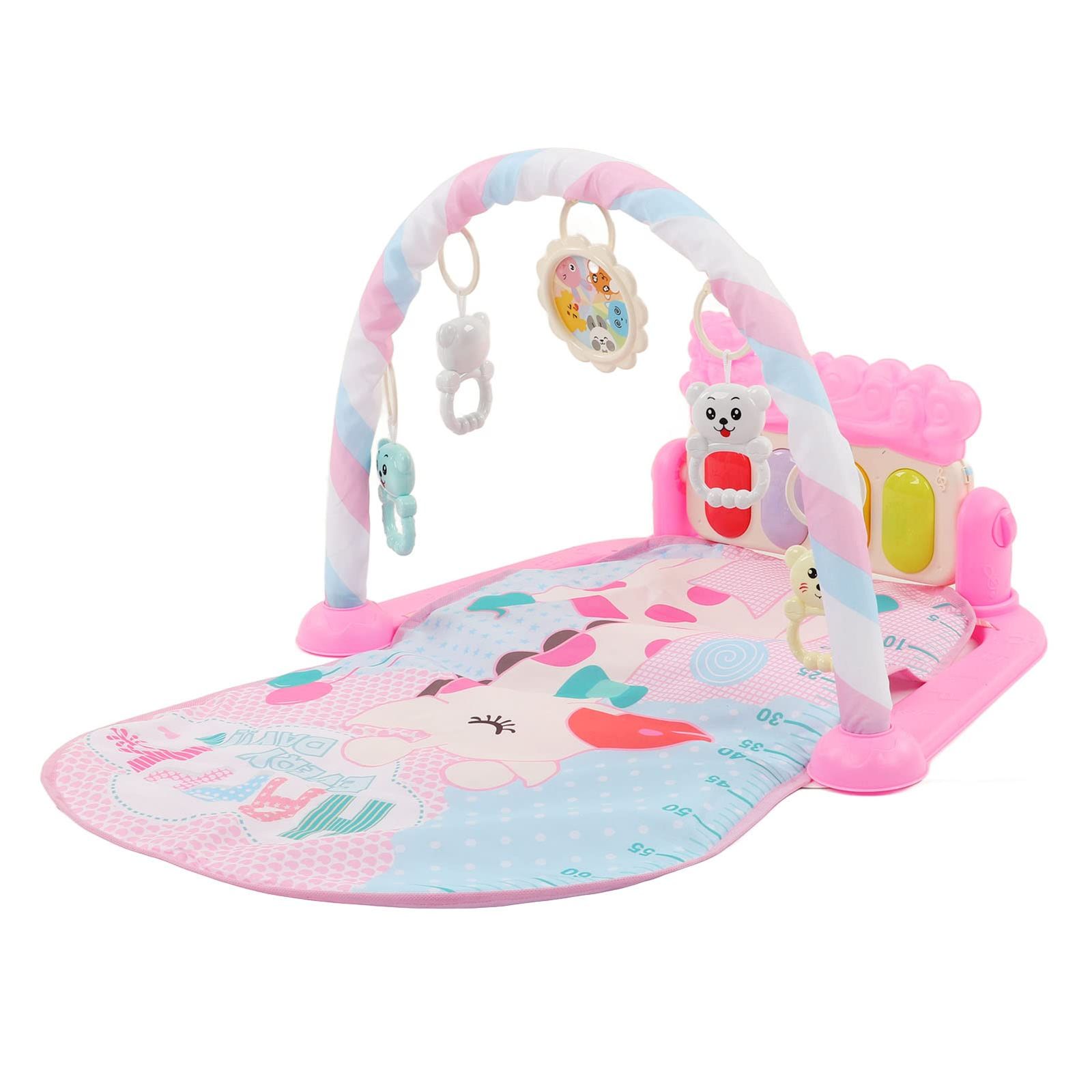 新品 赤ちゃんジムプレイマット 音と光の感覚学習 キック＆プレイピアノ付き 揺れるおもちゃ付き ピンク 新生児に最適